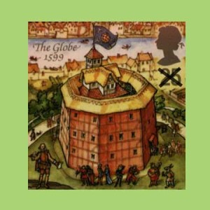 British stamp of Globe Theatre and its flag