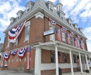 Historic building decorated for bicentenial