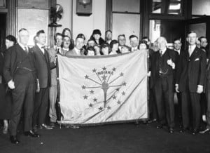 The Indiana flag was presented to the U.S. Postmaster in 1924. (Library of Congress)