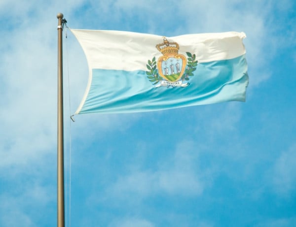 San Marino's flag with coat of arms.