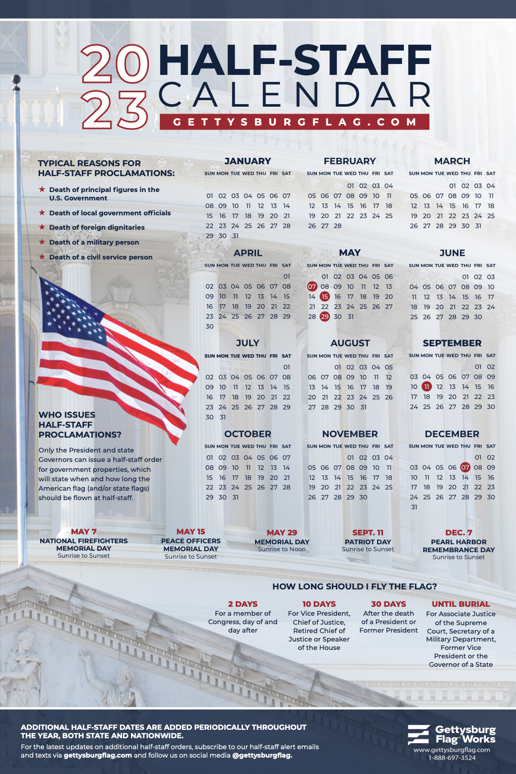 2023 half staff calendar