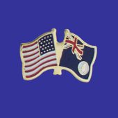 Cayman Island (blue design) Lapel Pin (Double Waving Flag w/USA)