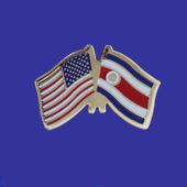 Costa Rica (seal design) Lapel Pin (Double Waving Flag w/USA)