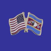 Swaziland Lapel Pin (Double Waving Flag w/USA)