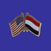 Yemen Lapel Pin (Double Waving Flag w/USA)