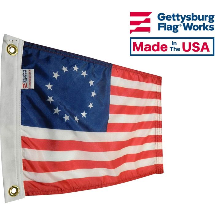  Betsy Ross Flag, 12x18" for boat, Printed Nylon, Header & Grommets