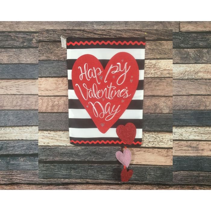 Valentine's Day Stripe Applique Garden Flag